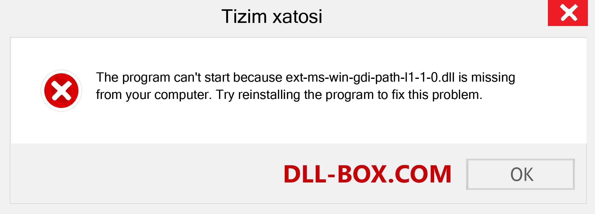 ext-ms-win-gdi-path-l1-1-0.dll fayli yo'qolganmi?. Windows 7, 8, 10 uchun yuklab olish - Windowsda ext-ms-win-gdi-path-l1-1-0 dll etishmayotgan xatoni tuzating, rasmlar, rasmlar